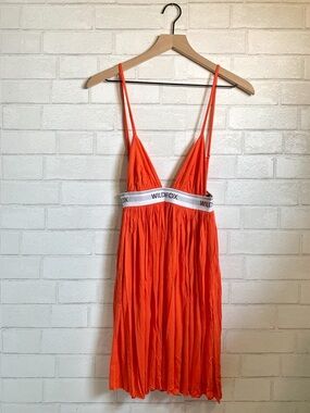 Wildfox Orange Red Erin Babydoll Plunge Slip Dress with Sporty Waistband S